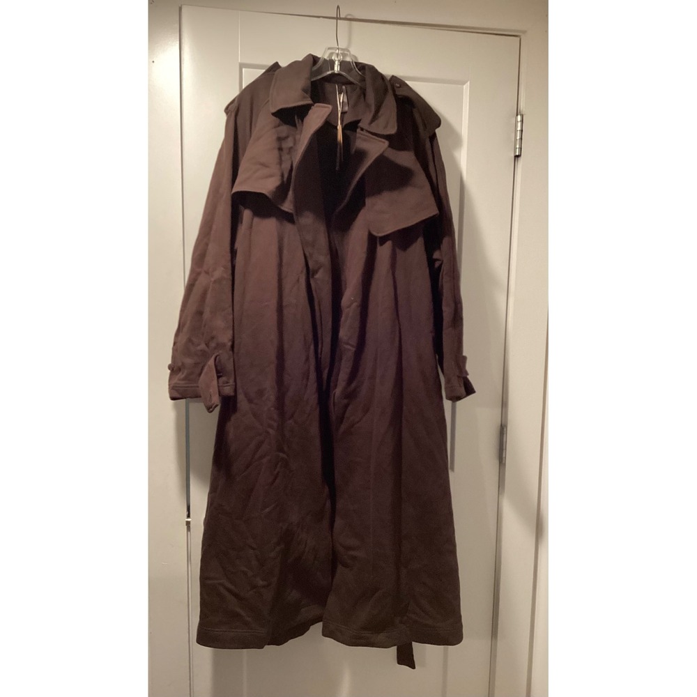 SKIMS Fleece Trench Coat Espresso Brown Long Belted Jacket Size Small NWT